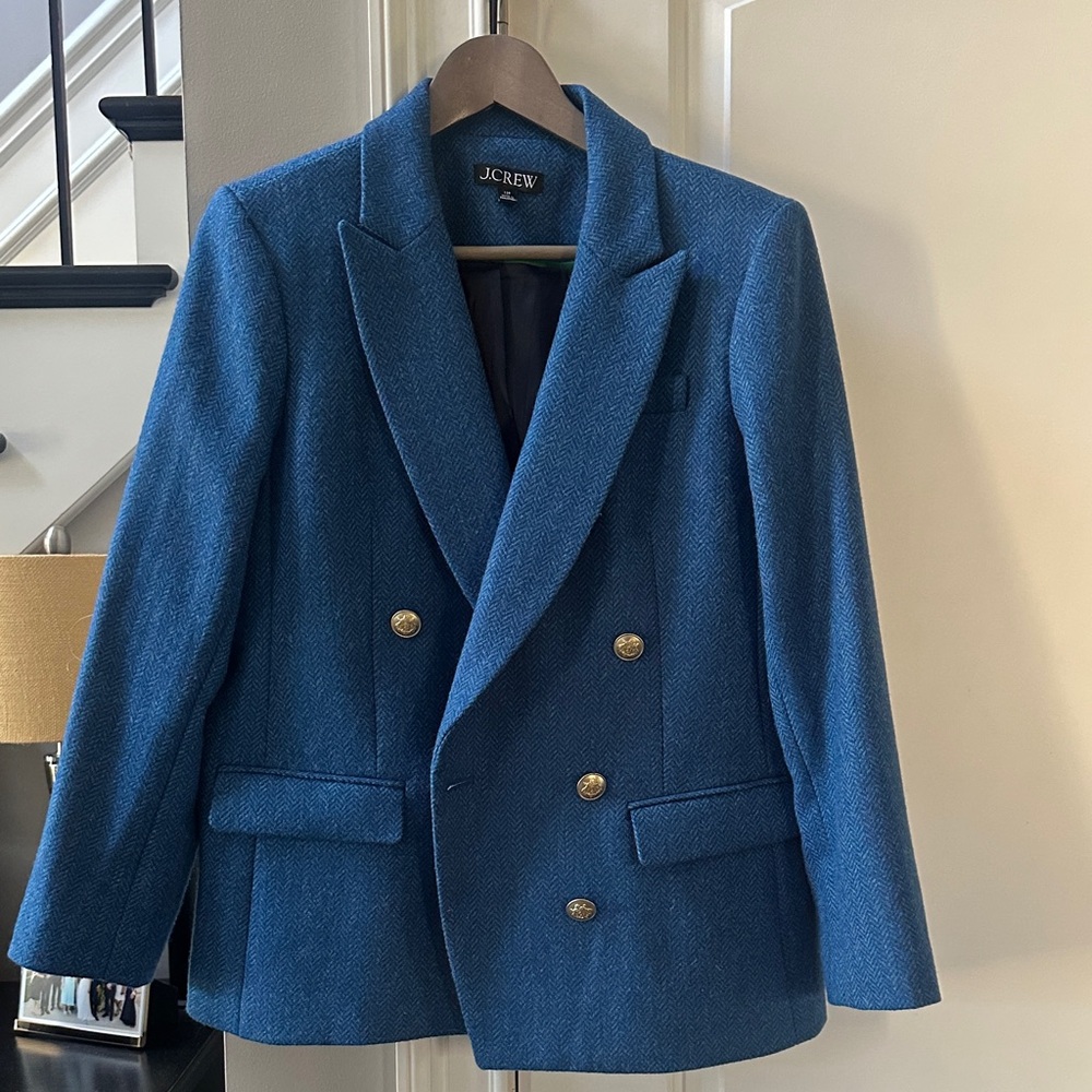 J. Crew Teal Double-Breasted Blazer with silver Buttons